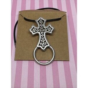 19 in Gothic Cross Pendant Necklace Silver Cross Black Cord, Unisex Alt Jewelry